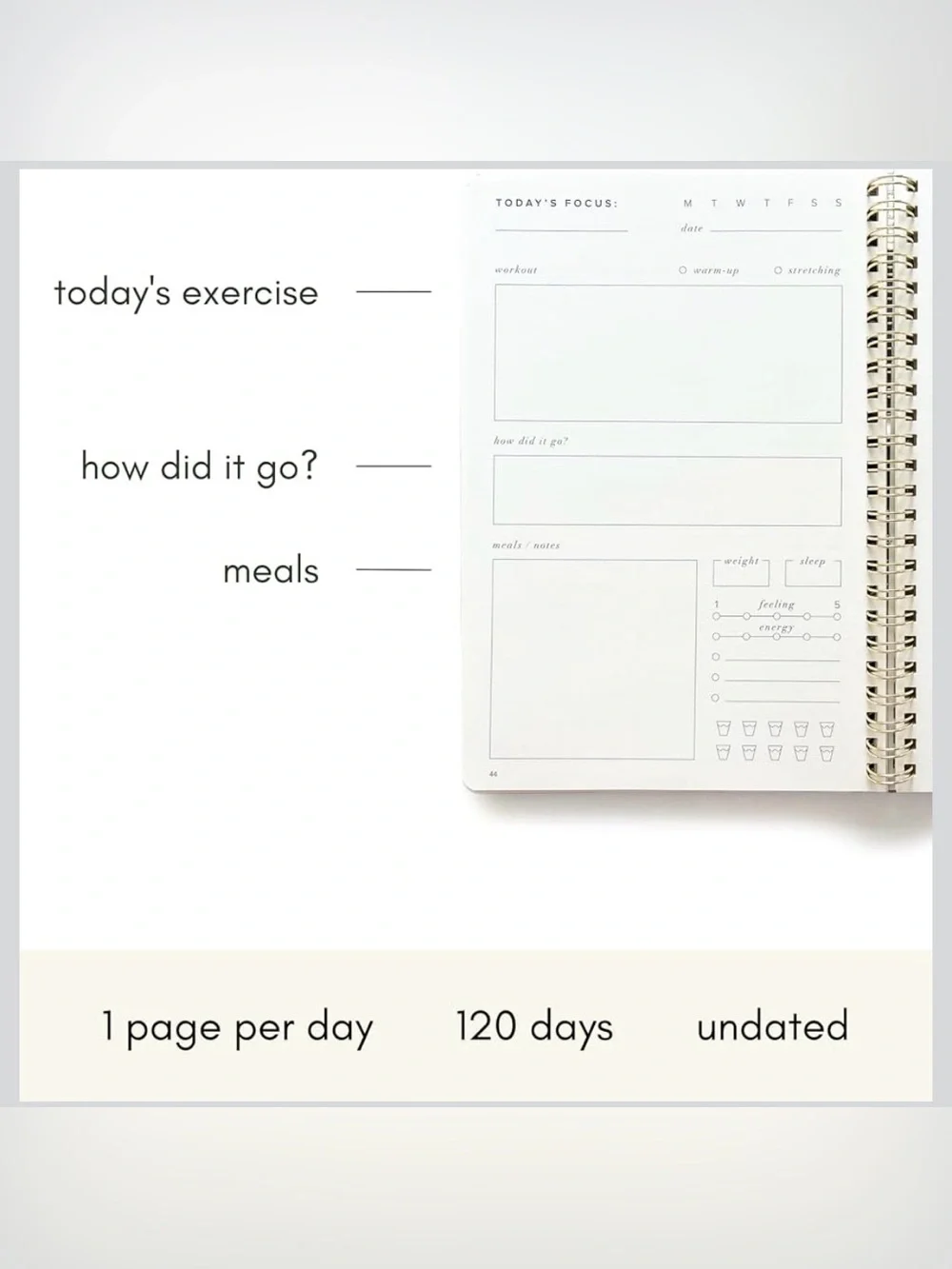 Kunitsa Co. Fitness Journal Track Workouts, Meals, and Weight Loss Brown 6x8.5”